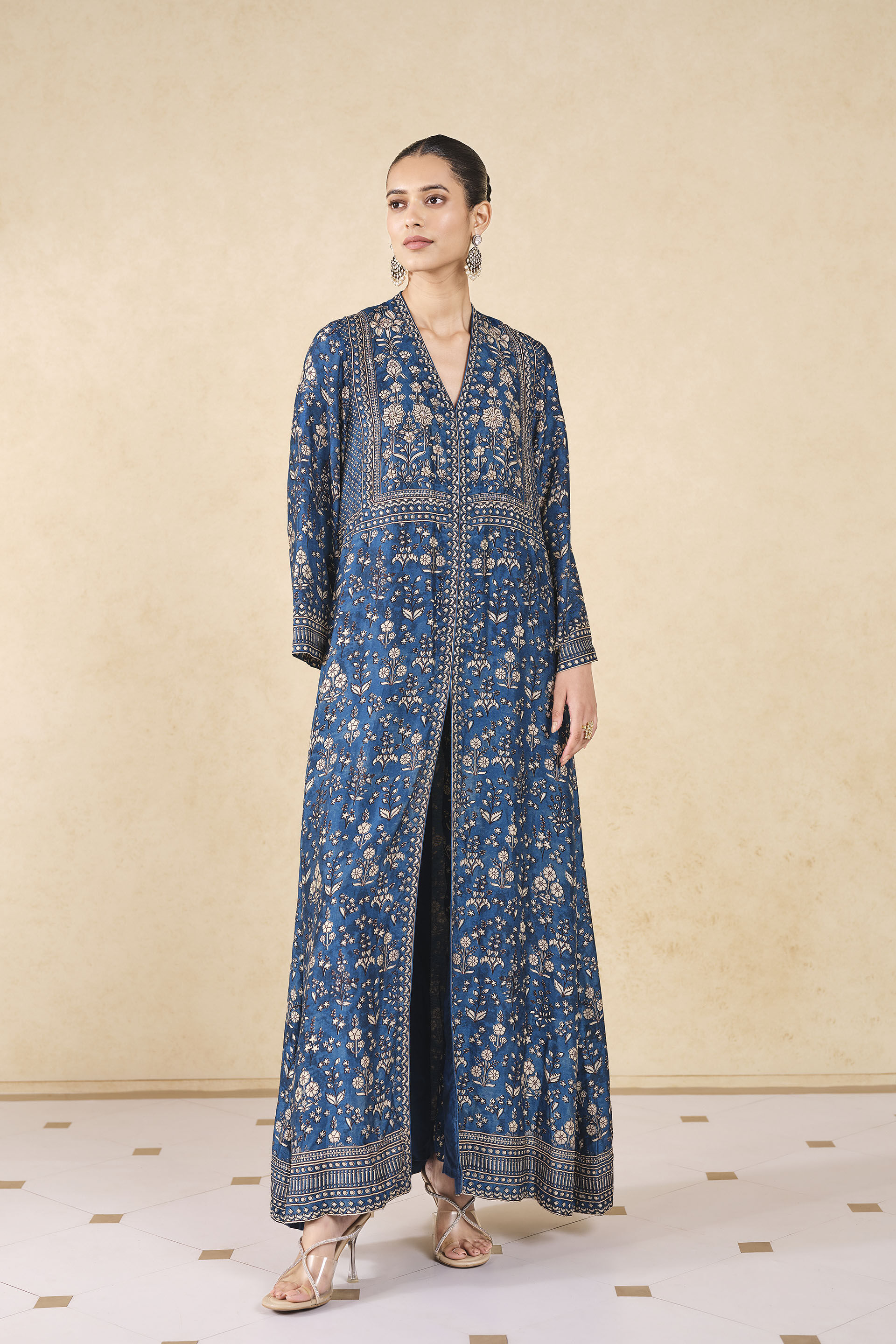 Niral Printed Silk Jacket Set - Blue, Blue, image 1